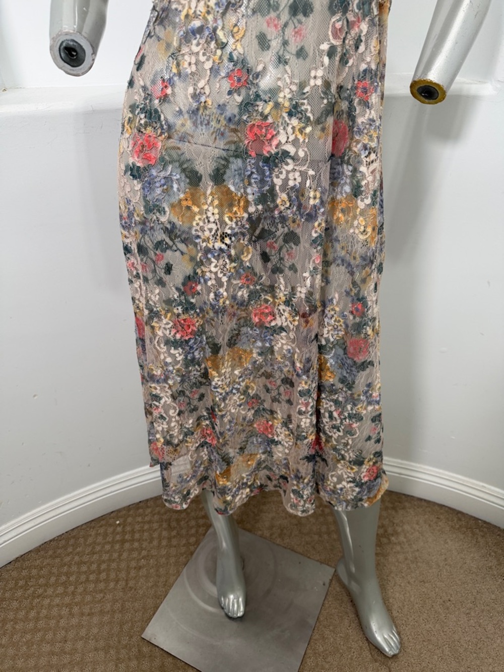 Zara Lace Midi Dress Multi Floral Cap Sleeve Size M - Picture 3 of 9